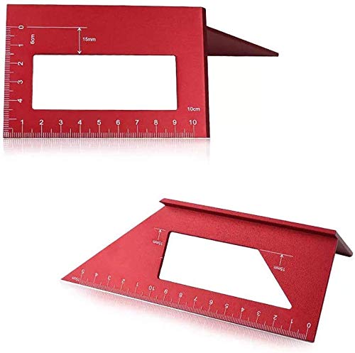 [Australia - AusPower] - Aluminum Alloy Saddle Layout Square Gauge with 2 Pencils,Multifunctional 45/90 Degree Angle T Ruler 3D Mitre Angle Woodworking Measuring Tools 