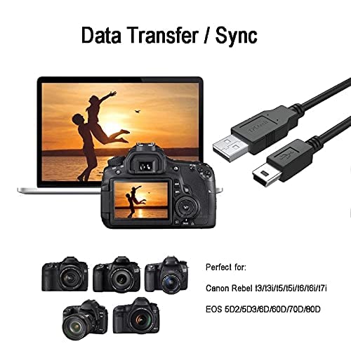[Australia - AusPower] - Replacement for Canon Camera USB Cable Mini USB Data Transfer Cable Cord Compatible with Canon PowerShot/Rebel/EOS/DSLR Cameras and Camcorders (IFC-400PCU) 3FT+5FT 