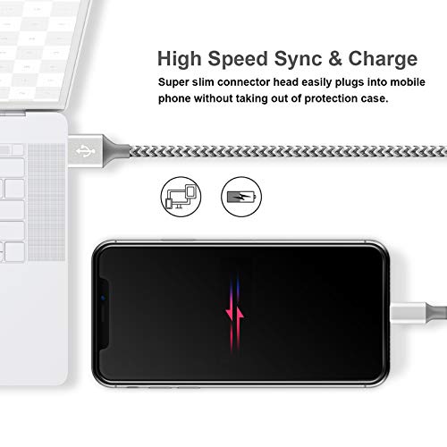 [Australia - AusPower] - Charger iPhone Cable Cord [Apple MFi Certified] 5Pack 3/3/6/6/10FT USB Lightning Cable Nylon Braided Fast iPhone Charging Cord Data Sync USB Wire for iPhone 13/12/11Pro/XR/X/8/7/6/5/SE, ipad, AirPods White&Gray 