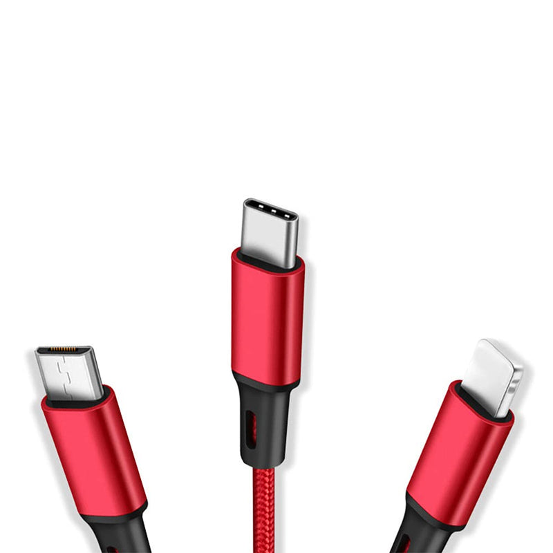 [Australia - AusPower] - Multi Charger Cable Nylon Braided 3 in 1 Charging Cable Adapter with Type-C,Micro USB Port Connectors for Cell Phone 4FT-Red Red 