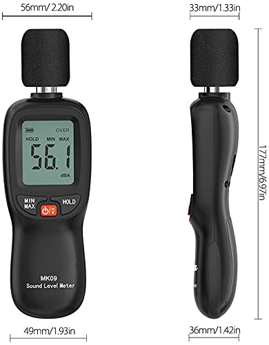 [Australia - AusPower] - Decibel Meter, Digital Sound Level Meter, Range 30-130dB(A) Noise Volume Measuring Instrument Self-Calibrated Decibel Monitoring Tester (Battery Included) 