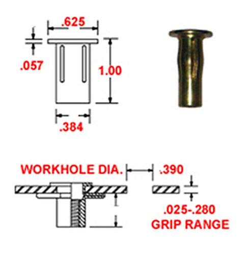 [Australia - AusPower] - S25MG280 Steel PRE-BULBED Shank, Multi-Grip Rivet-NUT Gold ZINC Finish, 1/4-20 X .020-.280 Grip Range (Pack of 25) 
