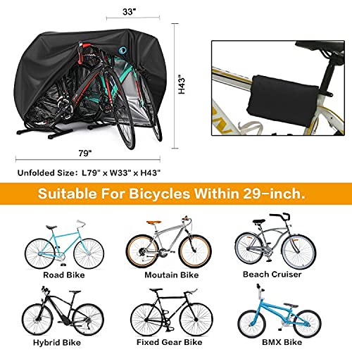 [Australia - AusPower] - Bike Cover for 2 or 3 Bikes Outdoor Waterproof Bicycle Covers Rain Sun UV Dust Wind Proof with Lock Hole for Mountain Road Electric Bike Heavy Duty Bikes Black 
