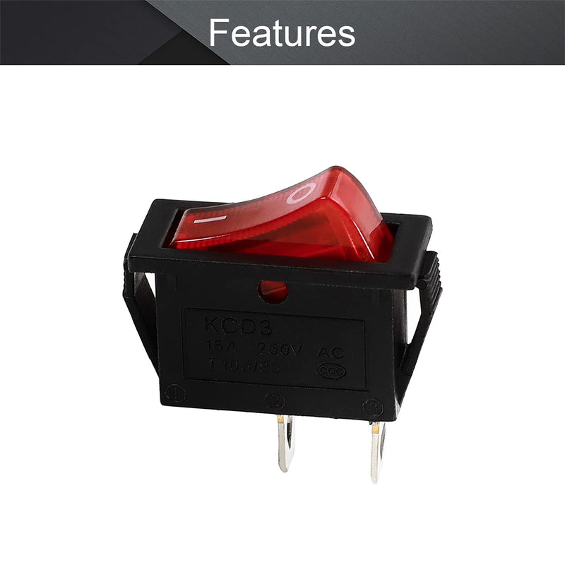 [Australia - AusPower] - Fielect 1Pcs KCD3 ON/Off Boat Rocker Switch 2Pin 250V/15A 125V/20A Car Boat Red Rocker Switch Toggle 1Pcs 2 Position 2 Pin Red 