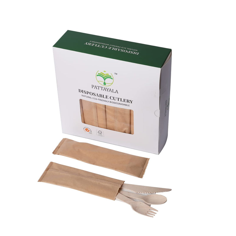 [Australia - AusPower] - PATTAYALA Disposable Wooden Cutlery Biodegradable Compostable Cutlery Set of Forks, Spoons, Knives-60 Natural Wooden Utensils for Parties, Weddings, Camping Friendly Green 