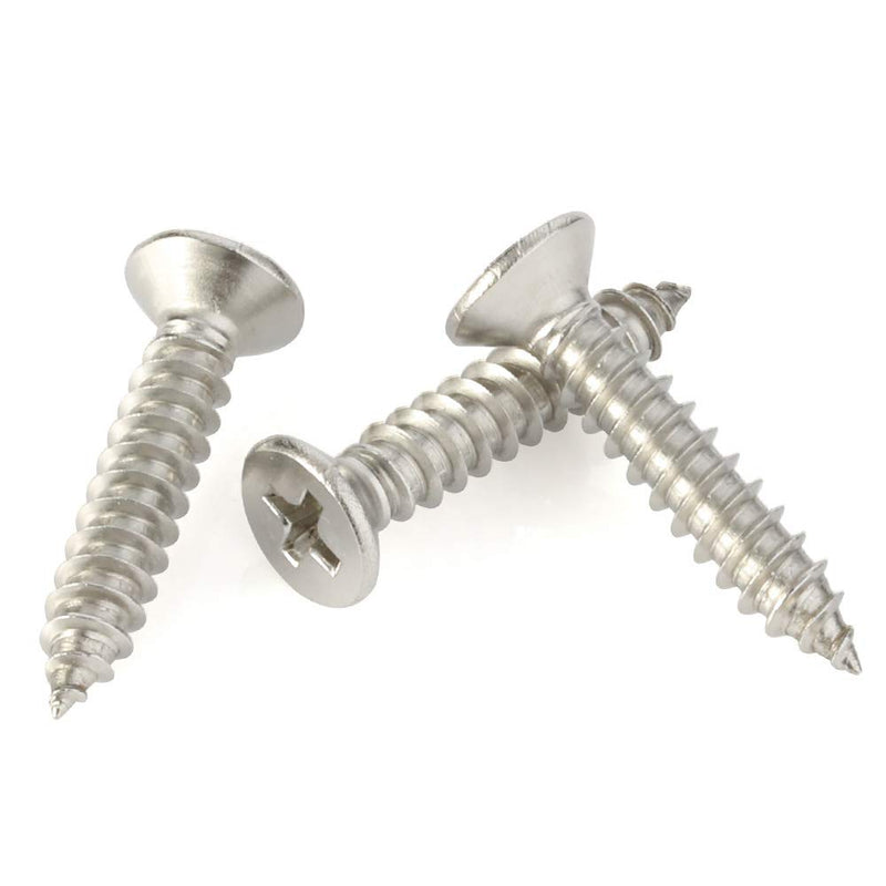 [Australia - AusPower] - #4 x 1-1/4" Flat Head Sheet Metal Screws Phillips Drive Wood Screws, Self Tapping, Stainless Steel 18-8 (304), 100 PCS #4 x 1-1/4" (100 PCS) 