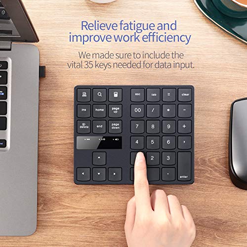 [Australia - AusPower] - Numeric Keypad, 35-Keys Portable USB Wireless Numeric Keypad Rechargeable Ultra-Silent External Numeric Pad for MacBook/MacBook Pro/Air and Windows Laptop Black 
