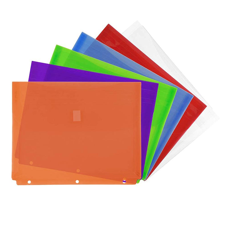 [Australia - AusPower] - JAM PAPER Plastic 3 Hole Punch Binder Envelopes with Hook & Loop - Letter Booklet - 9 1/2 x 11 1/2 with 1 Inch Expansion - Assorted Colors - 6/Pack 