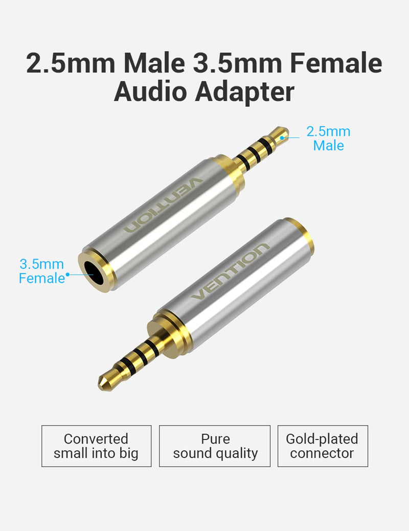 [Australia - AusPower] - Vention 3.5mm Female to 2.5mm Male Audio Adapter Converter Premium Quality Headphone Earphone Headset 2.5mm to 3.5mm 3 Ring Jack Stereo or Mono 2 Pack 