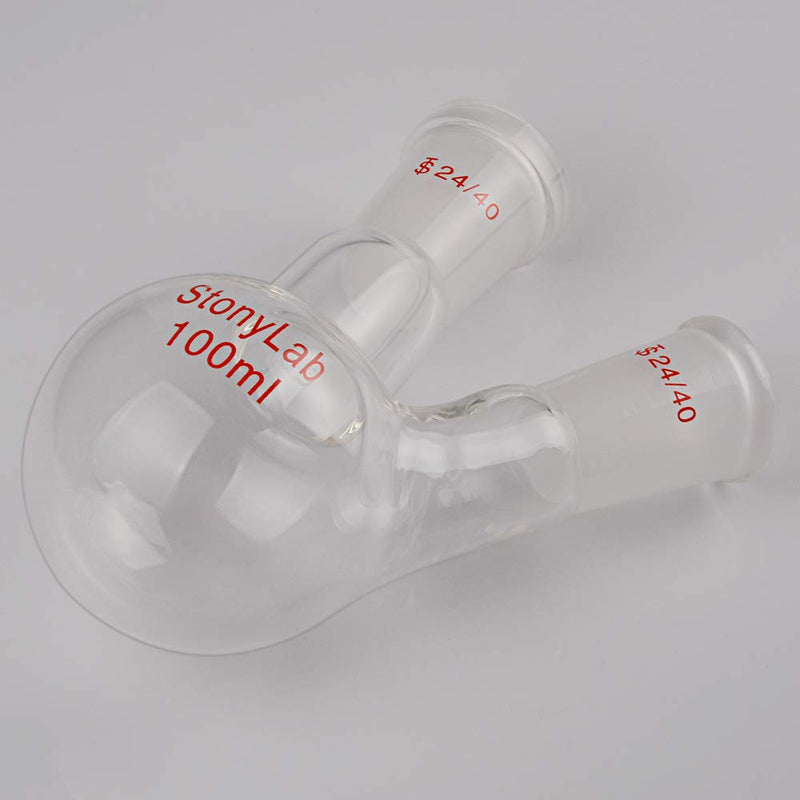 [Australia - AusPower] - StonyLab Glass 100ml Heavy Wall 2 Neck Round Bottom Flask RBF, with 24/40 Center and Side Standard Taper Outer Joint - 100ml 100 ml 