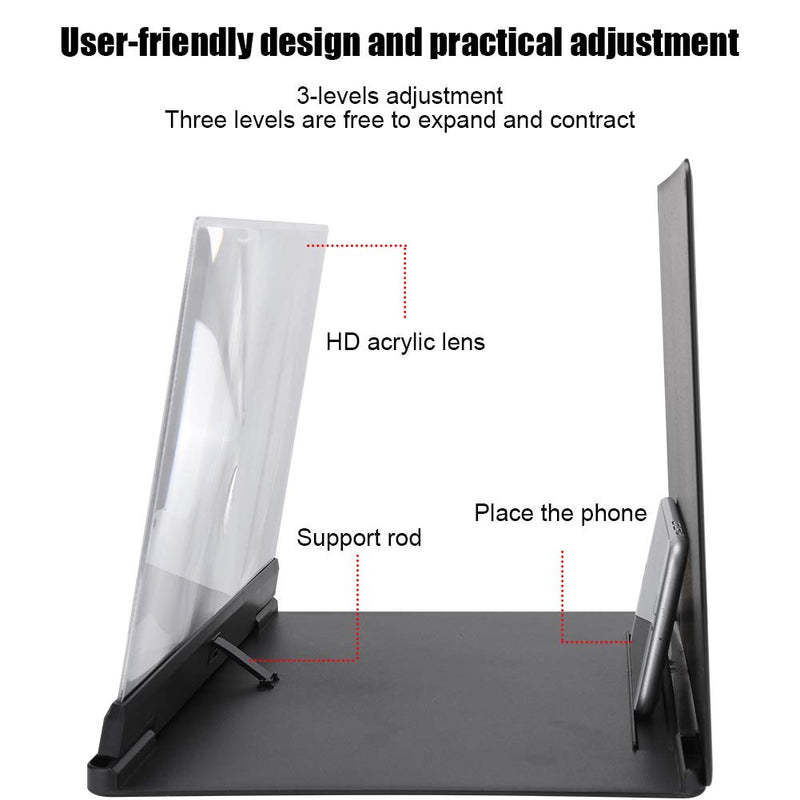 [Australia - AusPower] - Phone Screen Magnifixer Stand, 14in 3D Visual 18X Freely Zoom Prevent Reflective Mobile Phone Screen Amplifier, Supports All Smartphones(Black) Black 