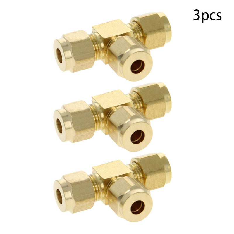 [Australia - AusPower] - MroMax Brass Compression Tube Fitting 6mm ID Tee Pipe Adapter for Garden Water Irrigation System 3pcs 