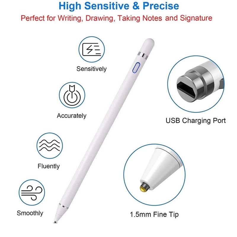 [Australia - AusPower] - Stylus Pens for Touch Screens,Rechargeable Active Stylus Pencil Compatible for Apple iPad,Fine Point Stylist Compatible with iPhone iPad Pro Air Mini and Other Tablets (White) 