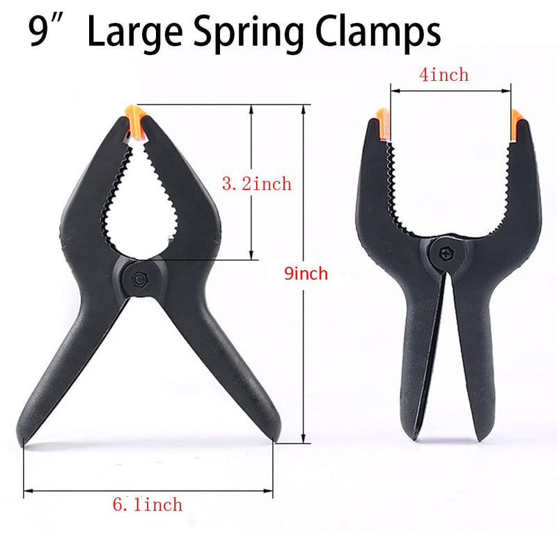 [Australia - AusPower] - ONDY 2 Pack Of 9 Large Spring Clamps Heavy Duty Nylon Muslin Woodworking Clamps Photo Studio Backdrops Backgrounds Clamps Set, the Jaws Have a Maximum Opening of 4" 9Inch-2Pack 