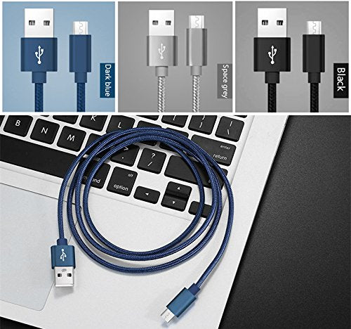 [Australia - AusPower] - RoFI Micro USB Cable, [2Pack] 0.6M Android Charger, Nylon Braided Micro USB Charger, High Speed USB 2.0 A to Micro B Charging Cord Universal for HTC, S6, Kindle, Android, and More (Blue, 2 Feet) Blue 