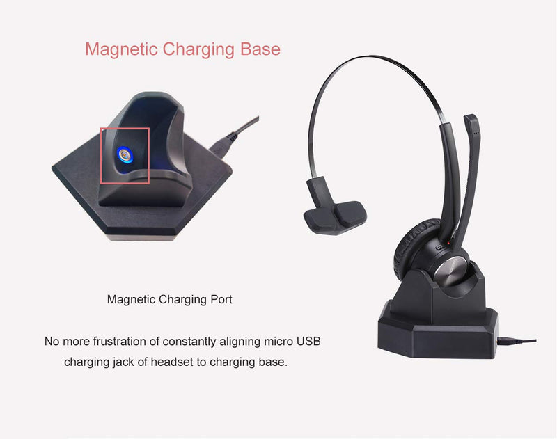 [Australia - AusPower] - MAIRDI Wireless Telephone Headset with Noise Cancelling Microphone for Call Centers Office Bluetooth Headset for Cell Phone PC Skype Softphone Car Trucker Driver Over The Head with Charging Dock Single ear 