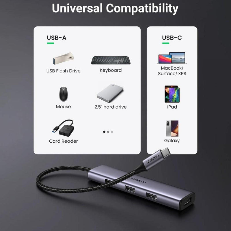 [Australia - AusPower] - UGREEN USB C Hub 4 Ports, Aluminum USB C to USB Adapter Thunderbolt to USB Multiport 3.0 Ports Compatible with MacBook Pro iMac iPad Pro Dell Chromebook and More 