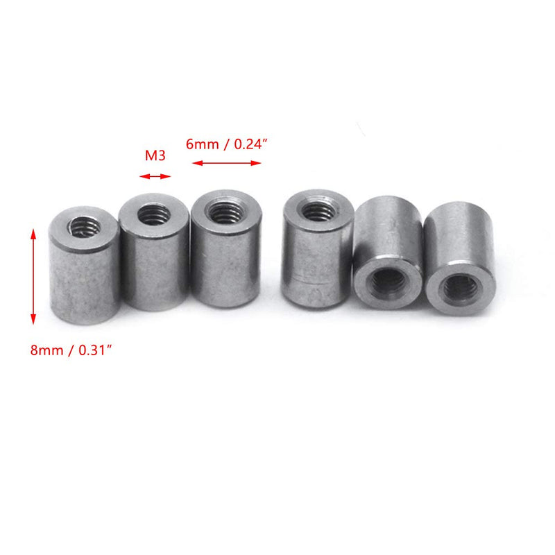 [Australia - AusPower] - Sscon 25-Pieces M3x8mm Round Coupling Nut Rod Bar Stud Round Connector Nuts Fasteners 304 Stainless Steel M3*8* 6 
