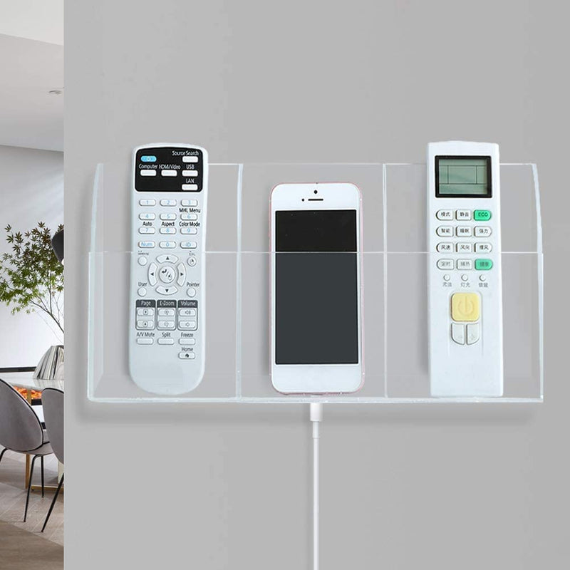 [Australia - AusPower] - Pansyling Large Acrylic 3-Slot Wall Mounted Smart Phone Charging Holder Station Clear Hanging TV Remote Control Holder Organizer Acrylic Wall Pocket Container Bedside Nightstand Clear Phone Charging Stand Caddy Media Organizer Box 3-Slot Phone Holder 