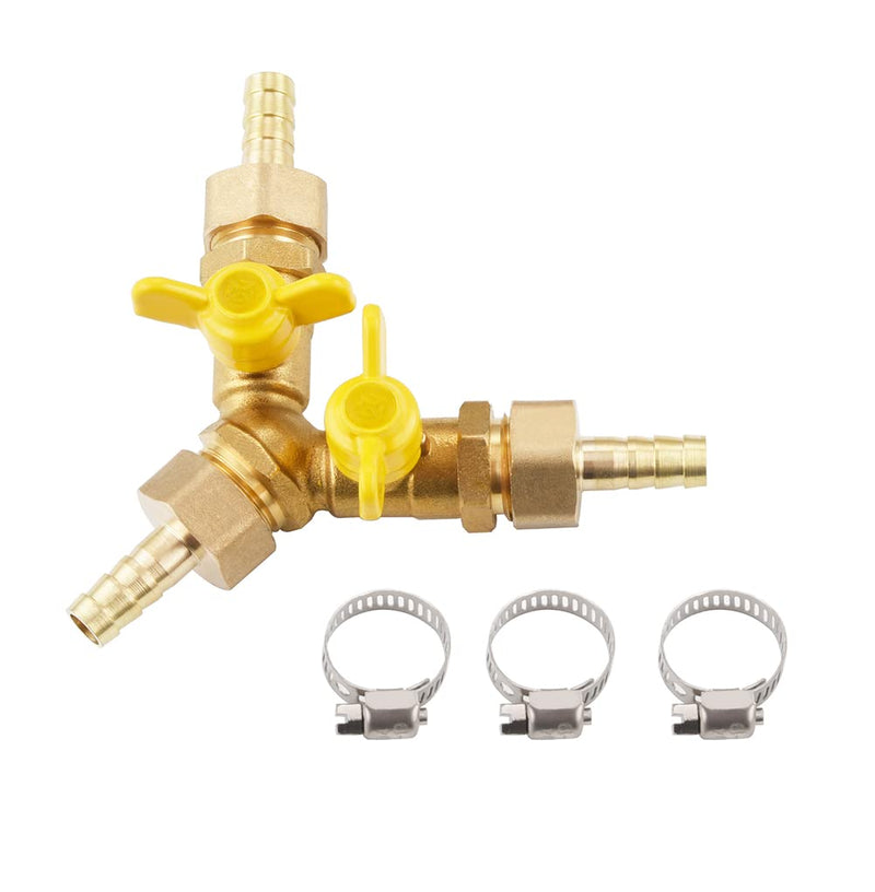 [Australia - AusPower] - Brass 3 Way Shut Off Ball Valve,1/2" Hose Barb 2 Switch Y Shaped Ball Valve with 3 Hose Clamps 1/2" Hose Barb 