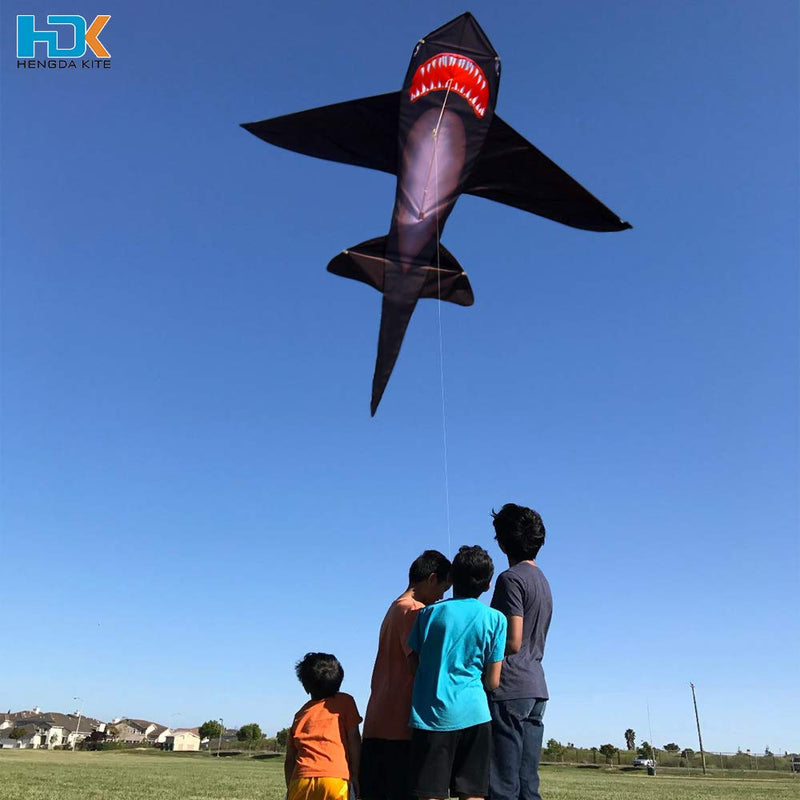 [Australia - AusPower] - HENGDA KITE Shark Kite, Simple and Practical Design, Easy to Assemble and Fly, Suitable and Fly, Suitable for Kids and Adults, Suitable for, Suitable for Beach, Park, Yard, 49x53in Black 