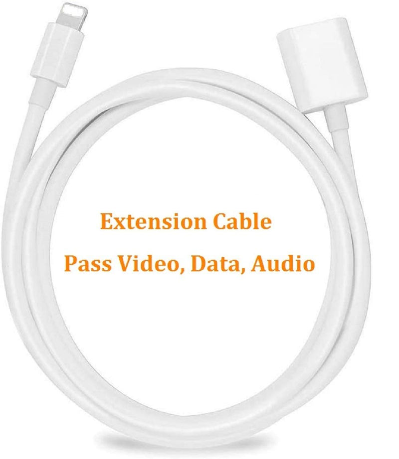 [Australia - AusPower] - iPhone Charger Extension Cable Compatible with iPhone/iPad, Extender Dock Cable for Male to Female Cable Extension Adapter Pass Video, Data, Audio(6.6FT/2M White) 