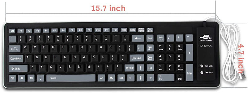 [Australia - AusPower] - sungwoo Foldable Silicone Keyboard USB Wired Waterproof Rollup Keyboard for PC Notebook Laptop (Black+Grey) 