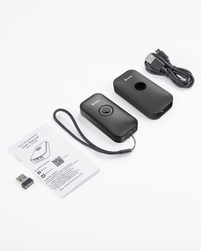 [Australia - AusPower] - Eyoyo Mini 1D Bluetooth Barcode Scanner with Case, 3-in-1 Bluetooth & USB Wired & 2.4G Wireless Barcode Reader Portable Bar Code Scanning Work with Windows, Android, iOS, Tablets or Computers(Black) Black 