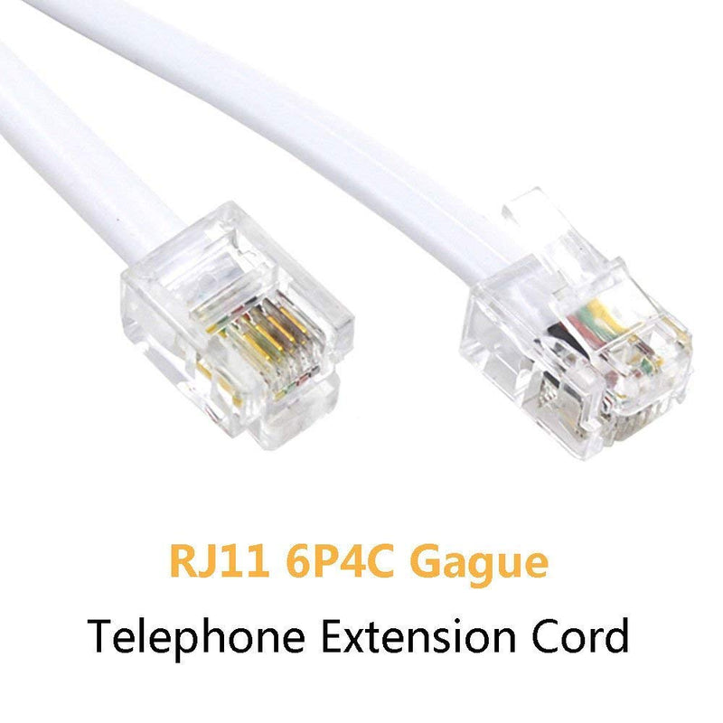 [Australia - AusPower] - Vthahaby 20 Feet Long Telephone Extension Cord Phone Cable Line Wire, with Standard RJ11 Plug and 1 in-Line Couplers and 25 Cable Clip Holders-White white 6 M 