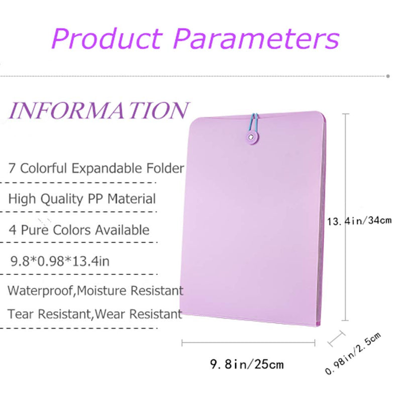 [Australia - AusPower] - Snow Abonci Vertical Expanding Accordion Folder with 7 Pockets Paperwork Organizer Document Wallet Briefcase Business File Organizer Bag A4 Letter Size Elastic Rope Closure Pink 