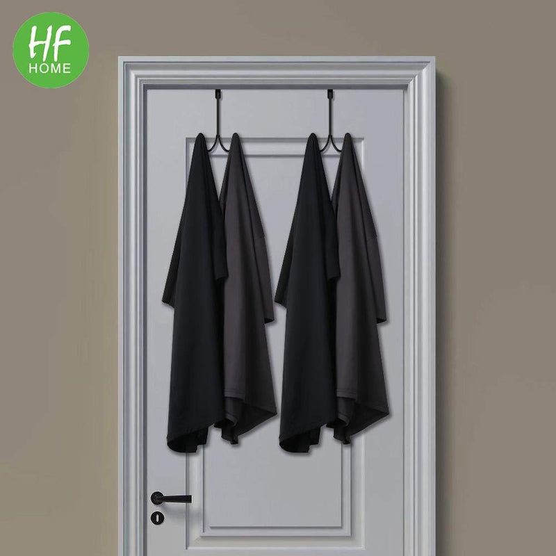 [Australia - AusPower] - 2Packs Over The Door Double Hanger Hooks,HFHOME Metal Twin Hooks Organizer for Hanging Coats, Hats, Robes, Towels- Black 2 