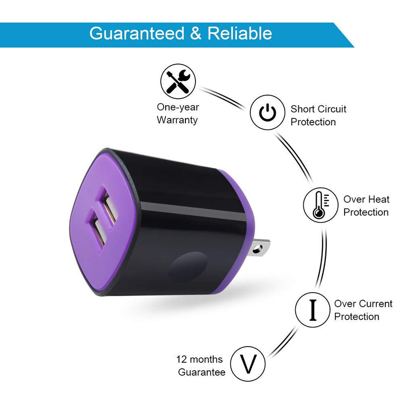[Australia - AusPower] - USB Wall Charger, 2Pack Travel Charging Block Dual Port USB Cube Power Adapter Wall Plug Compatible iPhone 13/12/11/Pro Max/SE/X/XS/XR,Samsung Galaxy S22 S21 S20 S10 S9,Pixel 6/6 Pro,LG,Moto(Purple) 