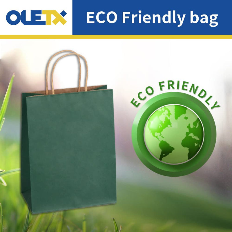 [Australia - AusPower] - Oletx 24PCS Green Kraft Paper Gift Bags with Handles Bulk 8''x 4.25''x10.5'', Craft Shopping Bags,Grocery Retail Bag,Wedding Bags,Birthday Bags 
