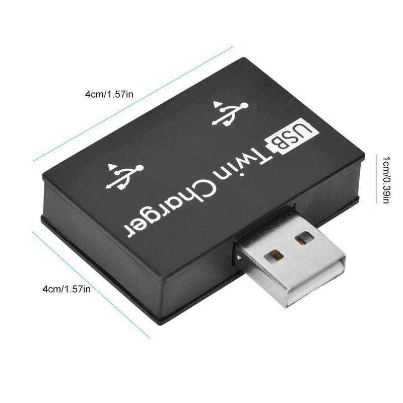 [Australia - AusPower] - Mini Hub USB2.0 Male to 2-Port USB Twin Charger Splitter Adapter Converter Kit for Mobile Phone/ Laptop (Black) Black 