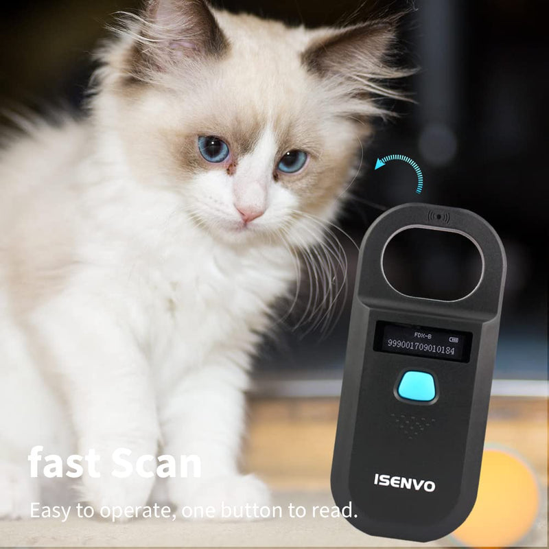 [Australia - AusPower] - ISENVO Pet Microchip Scanner Rechargeable RFID EMID Micro Chip Reader Scanner 134.2kHz 125kHz 15 Digits Pet Chip ID Scanner for Animal/Pets/Pigs/Dogs/Cats (190A) 