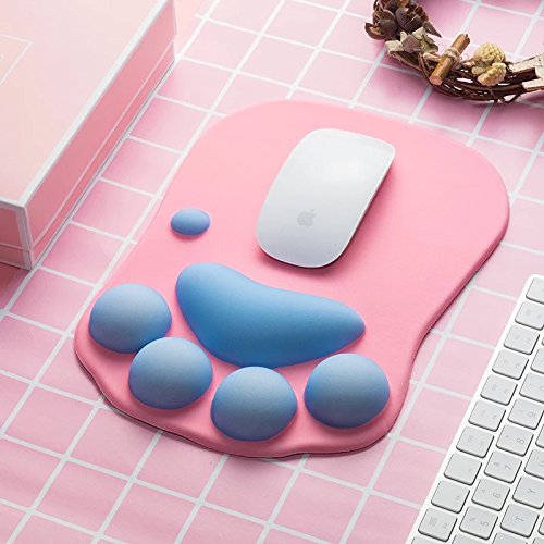 [Australia - AusPower] - Soft Silicone Cat Paw Mouse Pad with Wrist Rest Support Funny Cartoon Wrist Cushion Comfort Protected Computer Mouse Mat Desk Decor for Easy Typing & Pain Relief (10.7x7.9x0.9'') (Pink) Pink 