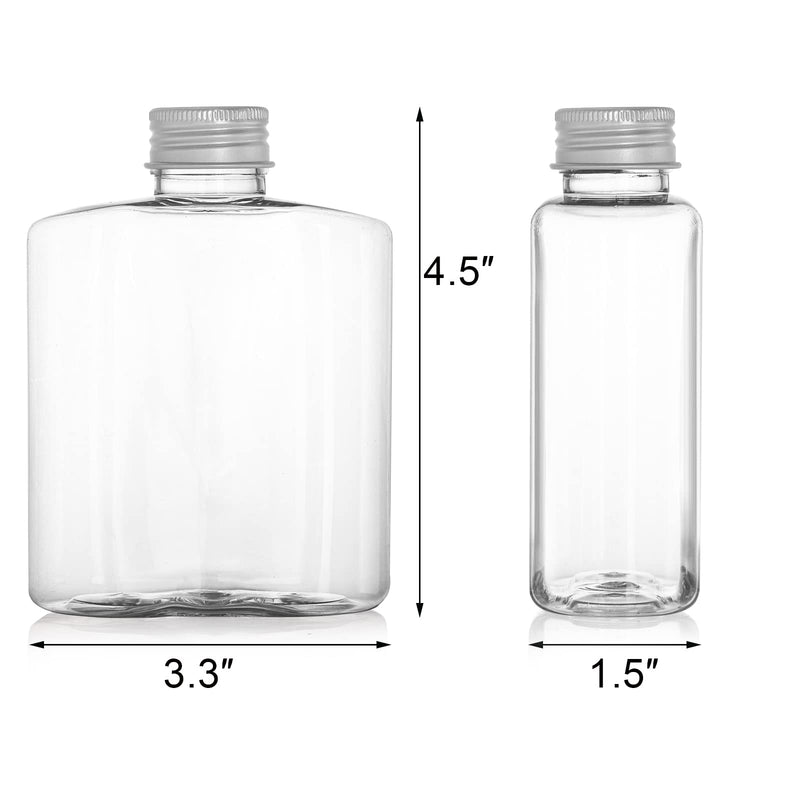 [Australia - AusPower] - Elsjoy 24 Pack Plastic Juice Bottles, 8.5 Oz Clear Liquid Bottle Flat Wide Beverage Container with Aluminum Cap, Portable Water Flask for Drinks, Milk, Tea, Alcohol, Leak Proof 