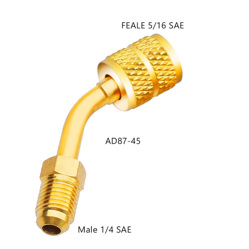 [Australia - AusPower] - R410A Adapter 5/16 inches SAE Female to 1/4 inches SAE Male Flare for Air Conditioners HVAC, 2 Straight Adapter + 2 Angled Adapter 