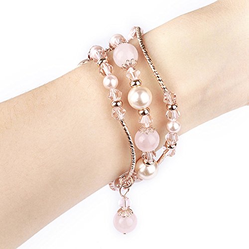 [Australia - AusPower] - GEMEK Compatible with Apple Watch Band 42/44/45mm Rose Gold Women Agate Pearl Bracelet, Fashion Handmade Elastic Replacement Strap for iWatch Bands Series 7/6/5/4/3/2/1 Girls Wristband (Pink) Pink 42mm/44mm/45mm 