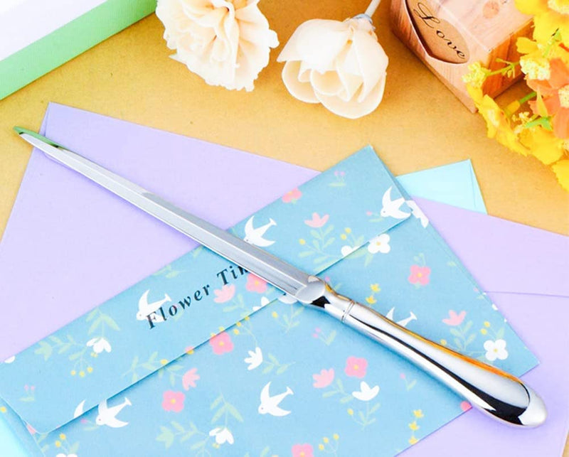 [Australia - AusPower] - Letter Opener Envelope Slitter Envelope Opener Paper Knife with Gift Box (Silver, 9.06 × 0.71 × 0.39 inches), 2 Pieces 