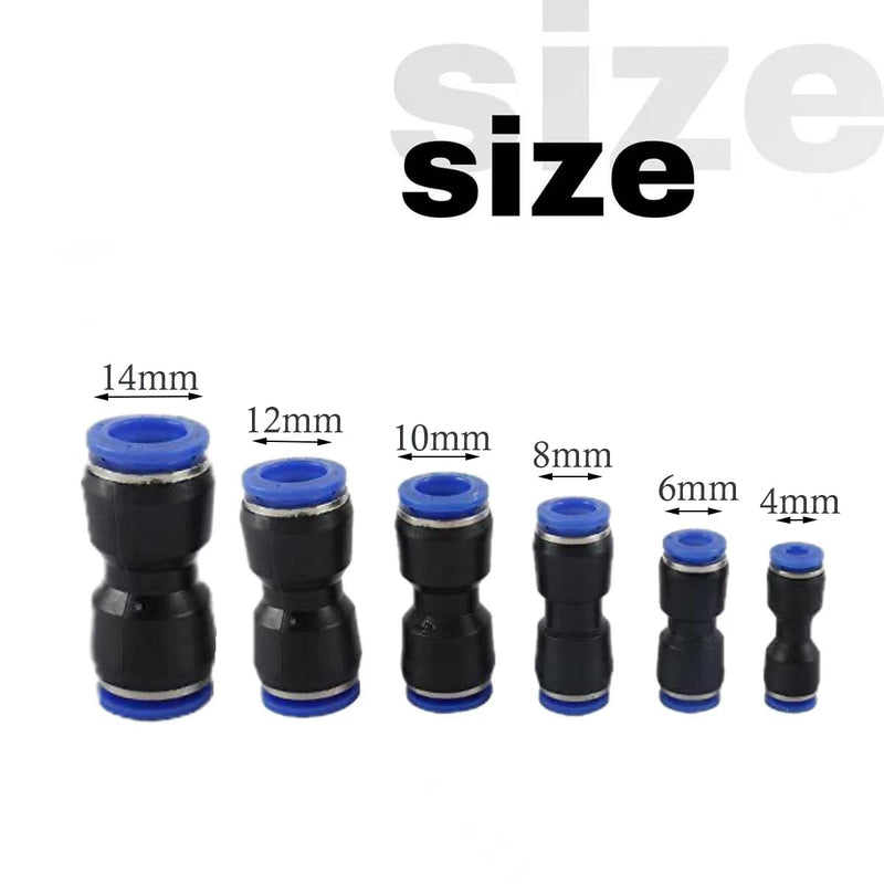 [Australia - AusPower] - Straight Push Connectors, Quick Release Plastic Push to Connect Fittings Kit, 4/6/8/10/12/14mm Air Line Fittings Quick Release Push to Connect Fittings Kit for 5/32 1/4 5/16 3/8 1/2 9/16 Inch Tube 