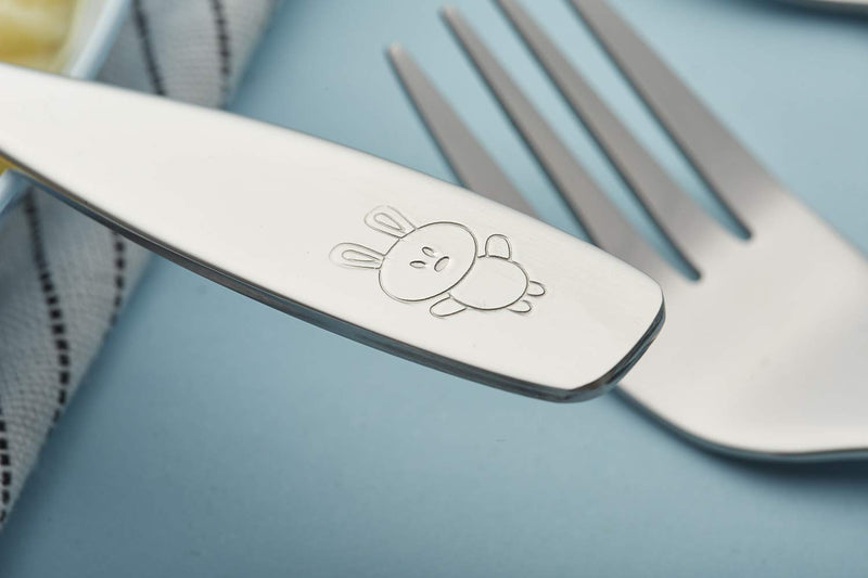 [Australia - AusPower] - ANNOVA Kids Silverware 6 Pieces Children's Safe Flatware Set Stainless Steel - 3 x Forks, 3 x Children Tablespoons, Toddler Utensils, Metal Cutlery Set for LunchBox (Engraved Dog Bunny) WF850-S6FS 