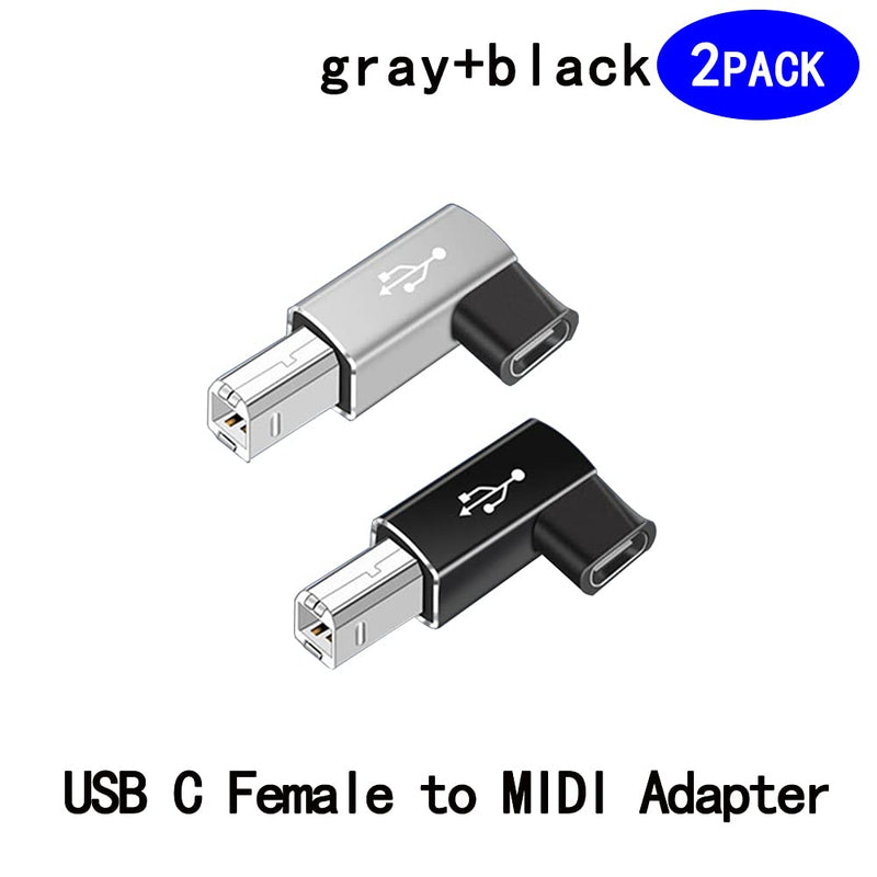 [Australia - AusPower] - USB C Female to Midi 90 Degree Adapter, 2Pack Right and Left Female USB C to Male USB B Printer Adapter, Compatible with Printers, MIDI, Eectric Pianos, Synthesizers, USB Microphones 
