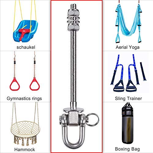 [Australia - AusPower] - SELEWARE Set of 2 Heavy Duty Swing Hanger 1800LB Capacity, M10 x 8.8" Swing Bolts, Stainless Steel Swing Hooks for Wood and Steel Beam Yoga Hammock Chair Punching Bag Porch Swing Sets Seat 