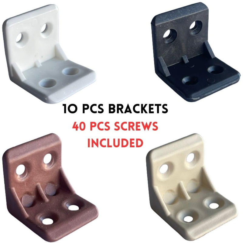 [Australia - AusPower] - Plastic L Brackets for Braces Joint 90 Degree Angle Corner with Screws, 4 Hole Furniture Corner Small Braces for Drawers, Kitchen,Bathroom Cabinets, 10 Pieces Brackets with 40 PCs Screws (Black-10PCs) Black-10PCs 