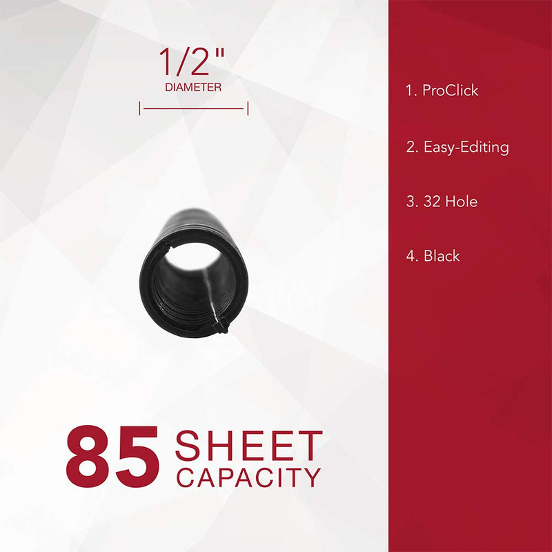 [Australia - AusPower] - Swingline GBC Binding Spines / Spirals / Coils, 1/2" Diameter, 85 Sheet Capacity, ProClick, Black, 25 Pack (25156600) 
