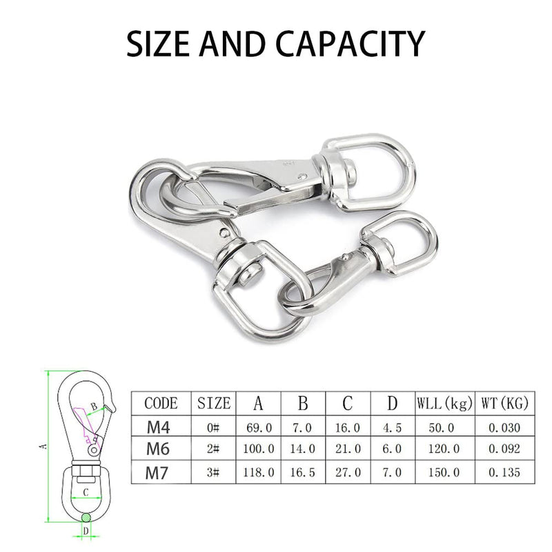 [Australia - AusPower] - MIKMAYTOO Stainless Steel Swivel Eye Snap Hook, Snap Clips Scuba Diving Clips, Bird Feeders, Lag Clips, Flag Pole Rope, Dog Leash Hook, Keychains, Anchor Chain M4-2PCS 