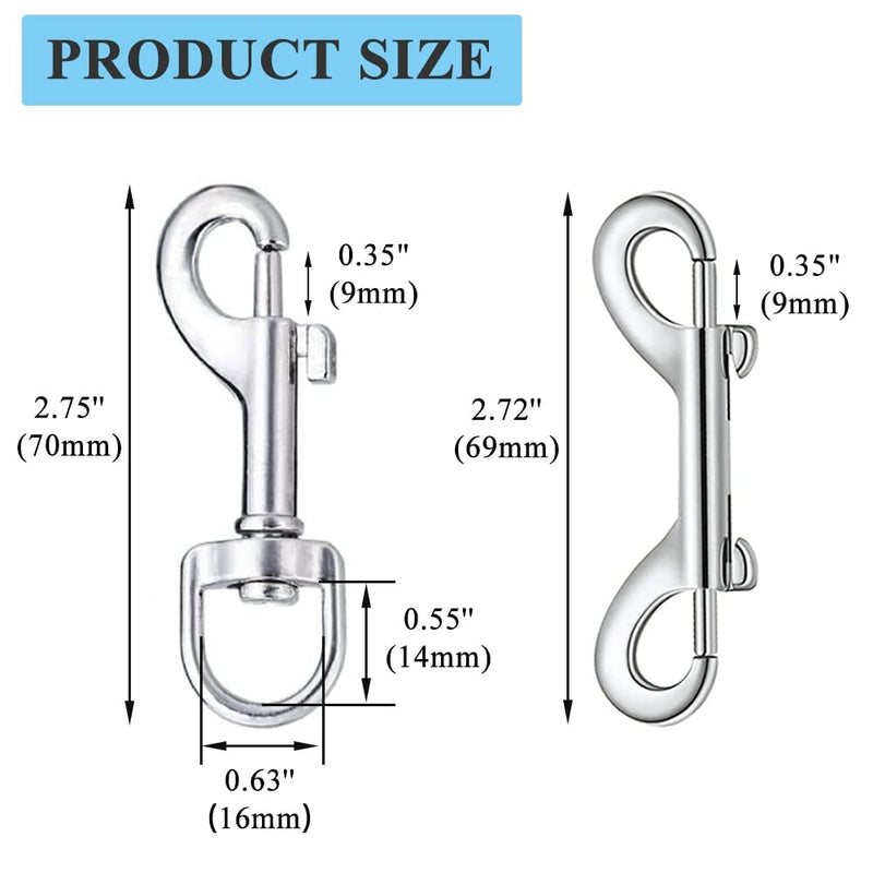 [Australia - AusPower] - Dog Leash Hooks Swivel Eye Snap Hooks Double Ended Bolt Snap Hooks Heavy Duty Zinc Alloy Double Trigger Snap Clips Home Sports Pet Accessory for Linking Dog Leash Rope Key Chain DIY Crafts (2.75 Inch) 