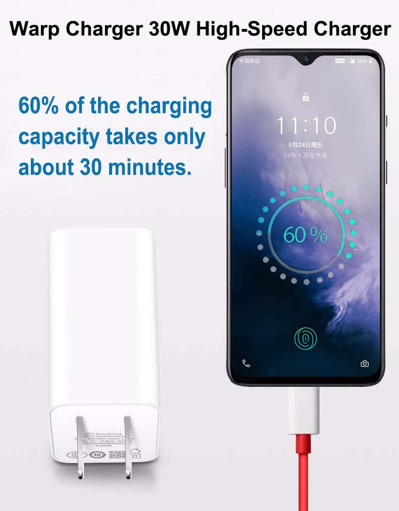 [Australia - AusPower] - OnePlus 8 pro Warp Charger,30W Quick Rapid Charge Power AC Wall Adapter [5V 6A] with USB-C Fast Charging Data Cable（3.3FT Compatible with OnePlus 8/7Pro/ 6T/ 6/ 5T/ 5/ 3T/ 3 (White) white 