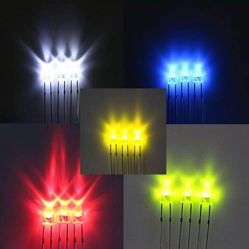 [Australia - AusPower] - JABINCO 100pcs 3mm LED Light Diodes, Red/Green/Yellow/Blue/White LED Circuit Assorted Kit for Science Project Experiment 